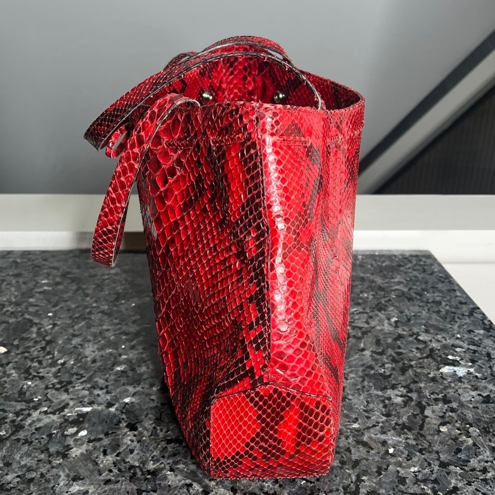 Anya Hindmarch Red And Black Python Snakeskin Sho… - image 5